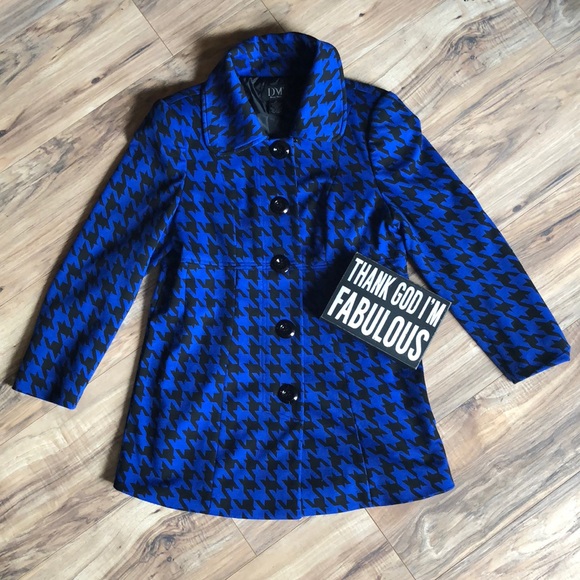 Donna Moore Jackets & Blazers - Donna Moore Blue Houndstooth Coat Medium